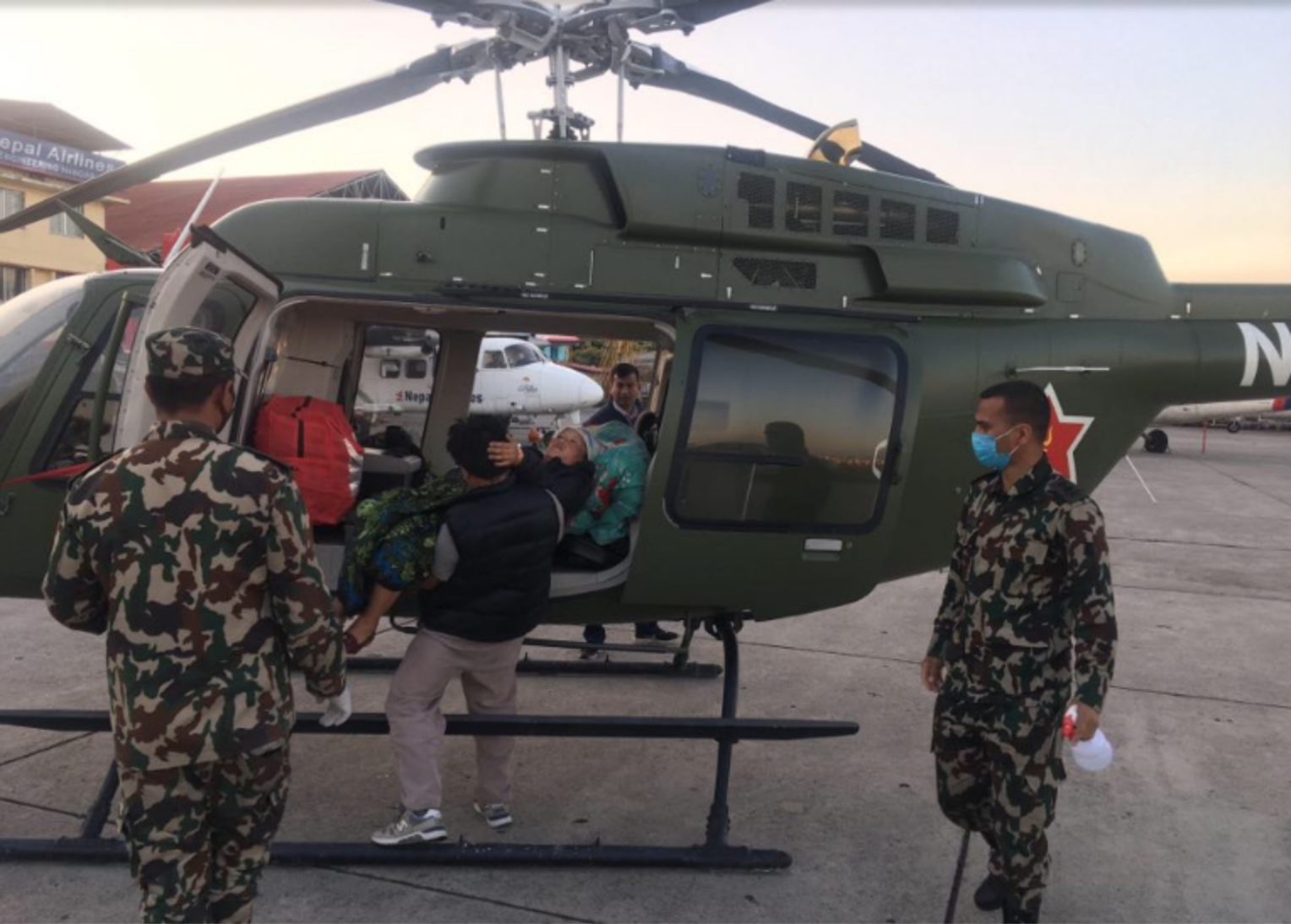Helicopter is an important means in rescuing obstetrics emergency cases residing rural, remote districts of Nepal.
